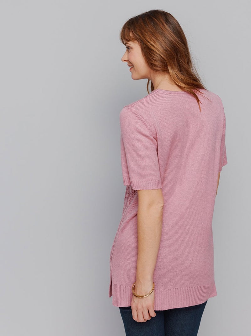 Pull-tunique long col V Rose - Kiabi