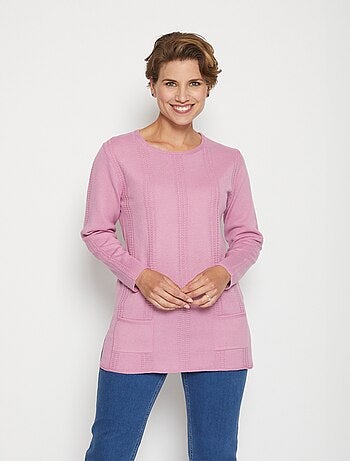 Pull tunique long en jersey quadrillé - Afibel