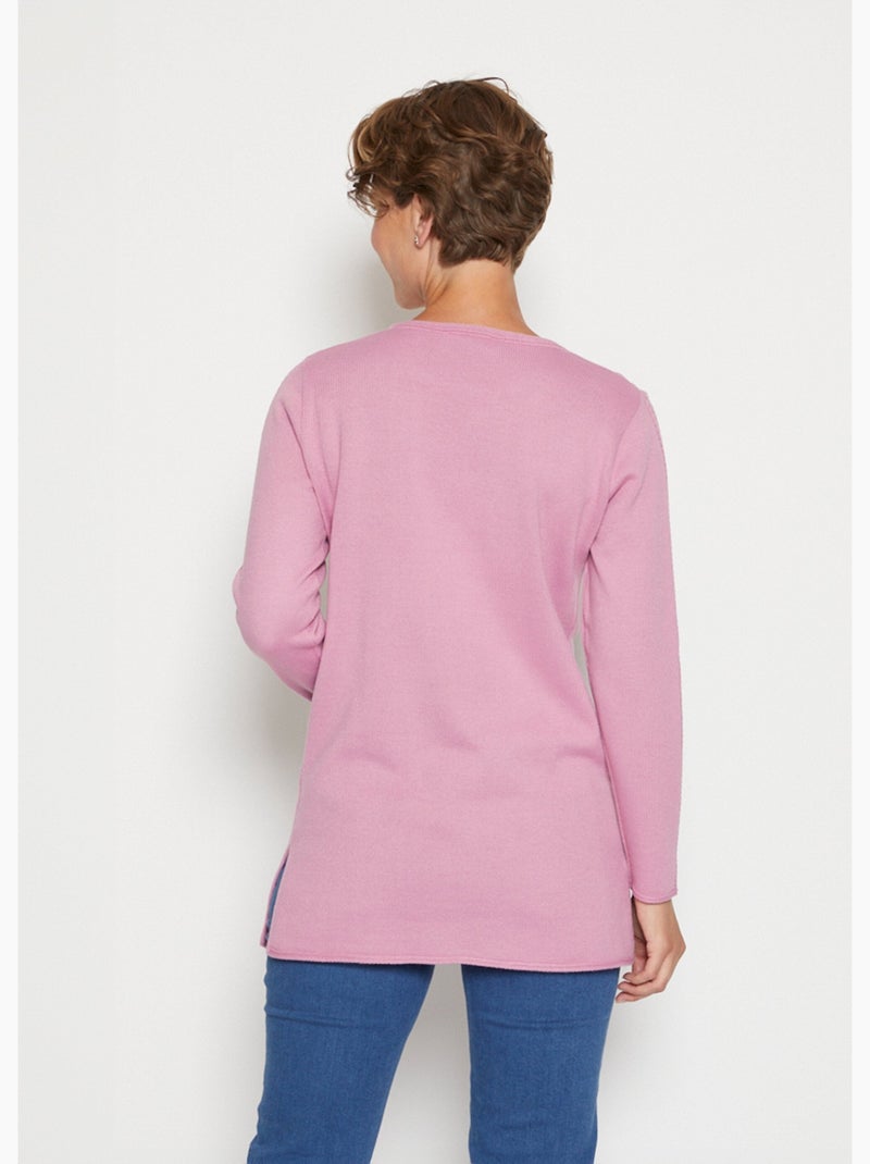 Pull tunique long en jersey quadrillé Rose - Kiabi