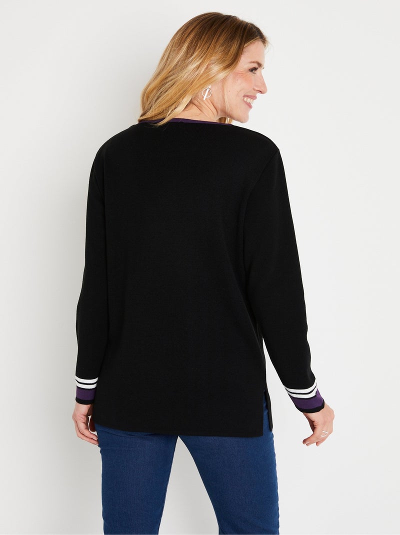 Pull-tunique long jacquard graphique color block - Afibel Noir - Kiabi