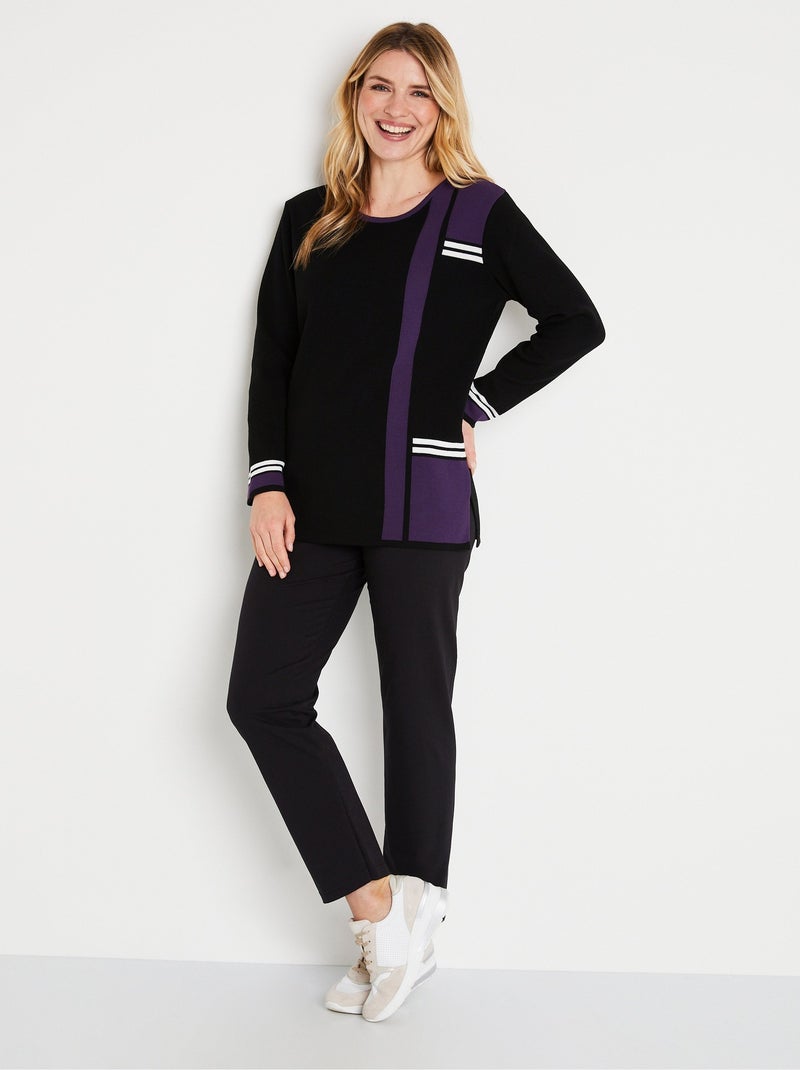 Pull-tunique long jacquard graphique color block - Afibel Noir - Kiabi