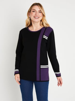 Pull-tunique long jacquard graphique color block