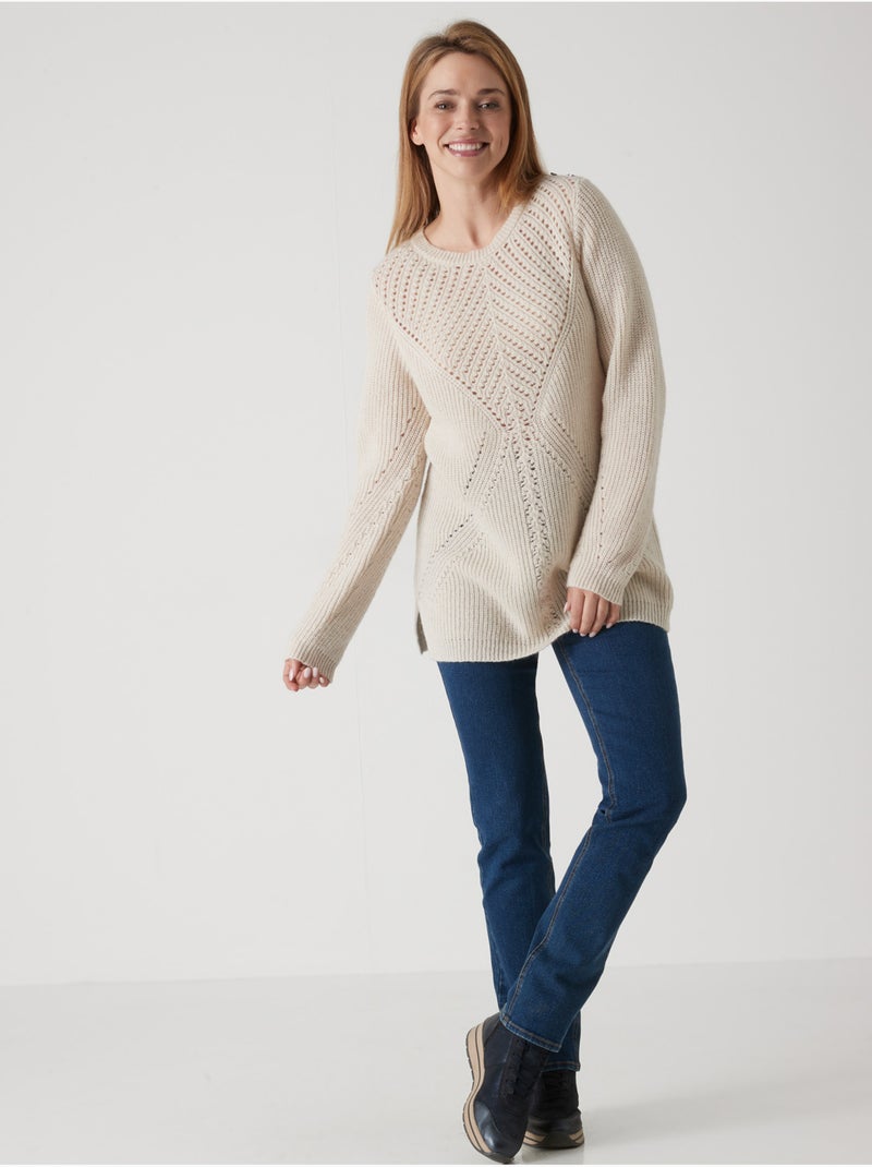 Pull tunique maille fantaisie - DAXON Ecru - Kiabi