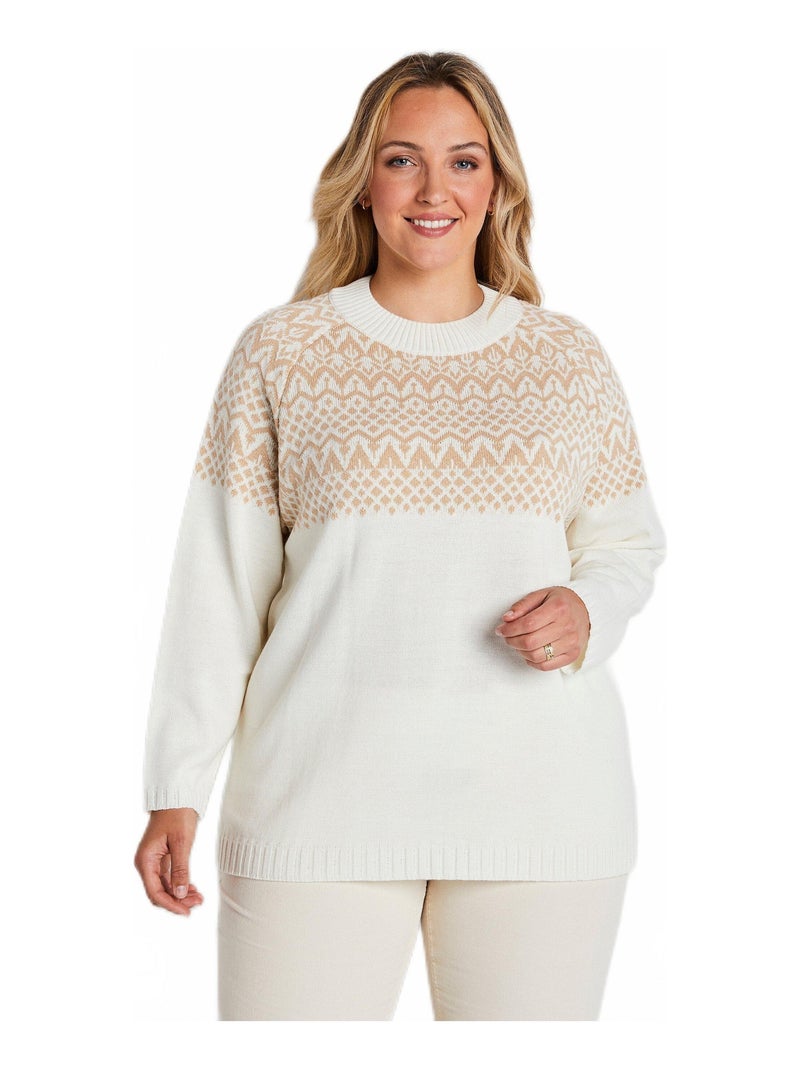 Pull-tunique maille jacquard Beige - Kiabi