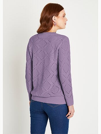 Pull tunique mi long uni col rond maille ajourée - Afibel