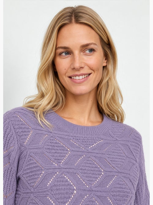 Pull tunique mi long uni col rond maille ajourée - afibel - Kiabi Pull tunique mi long uni col rond maille ajourée - afibel - Kiabi