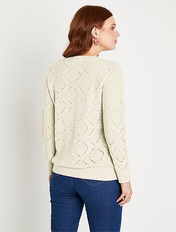 Pull tunique mi long uni col rond maille ajourée