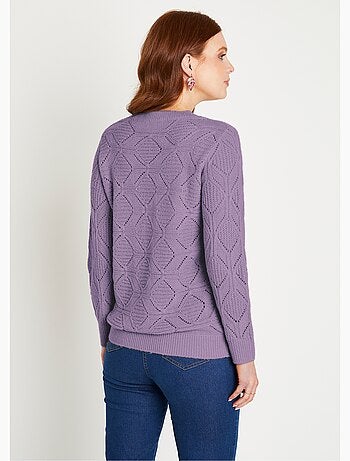 Pull tunique mi long uni col rond maille ajourée
