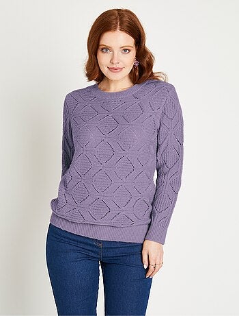 Pull tunique mi long uni col rond maille ajourée