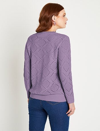 Pull tunique mi long uni col rond maille ajourée