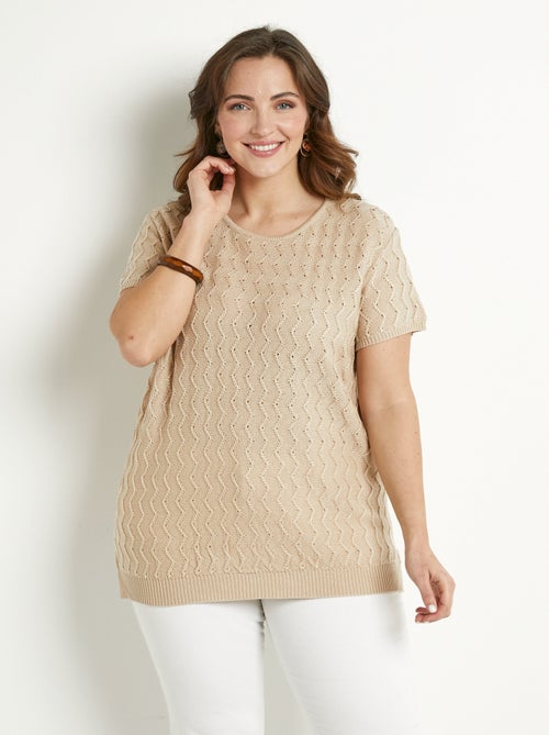 Pull-tunique tricot reliefé torsadé manches courtes - Afibel - Kiabi