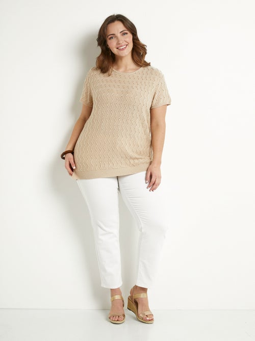 Pull-tunique tricot reliefé torsadé manches courtes - Afibel - Kiabi