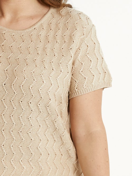 Pull-tunique tricot reliefé torsadé manches courtes - Afibel - Kiabi