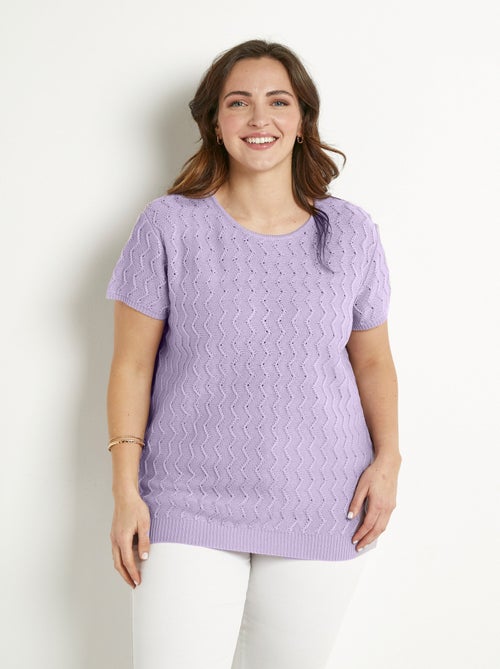 Pull-tunique tricot reliefé torsadé manches courtes - Afibel - Kiabi
