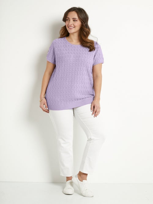 Pull-tunique tricot reliefé torsadé manches courtes - Afibel - Kiabi