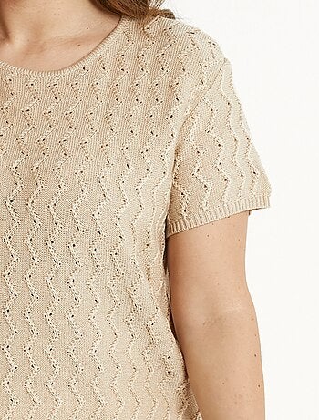 Pull-tunique tricot reliefé torsadé manches courtes