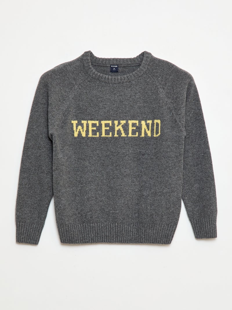 Pull ultra-doux à message Gris - Kiabi