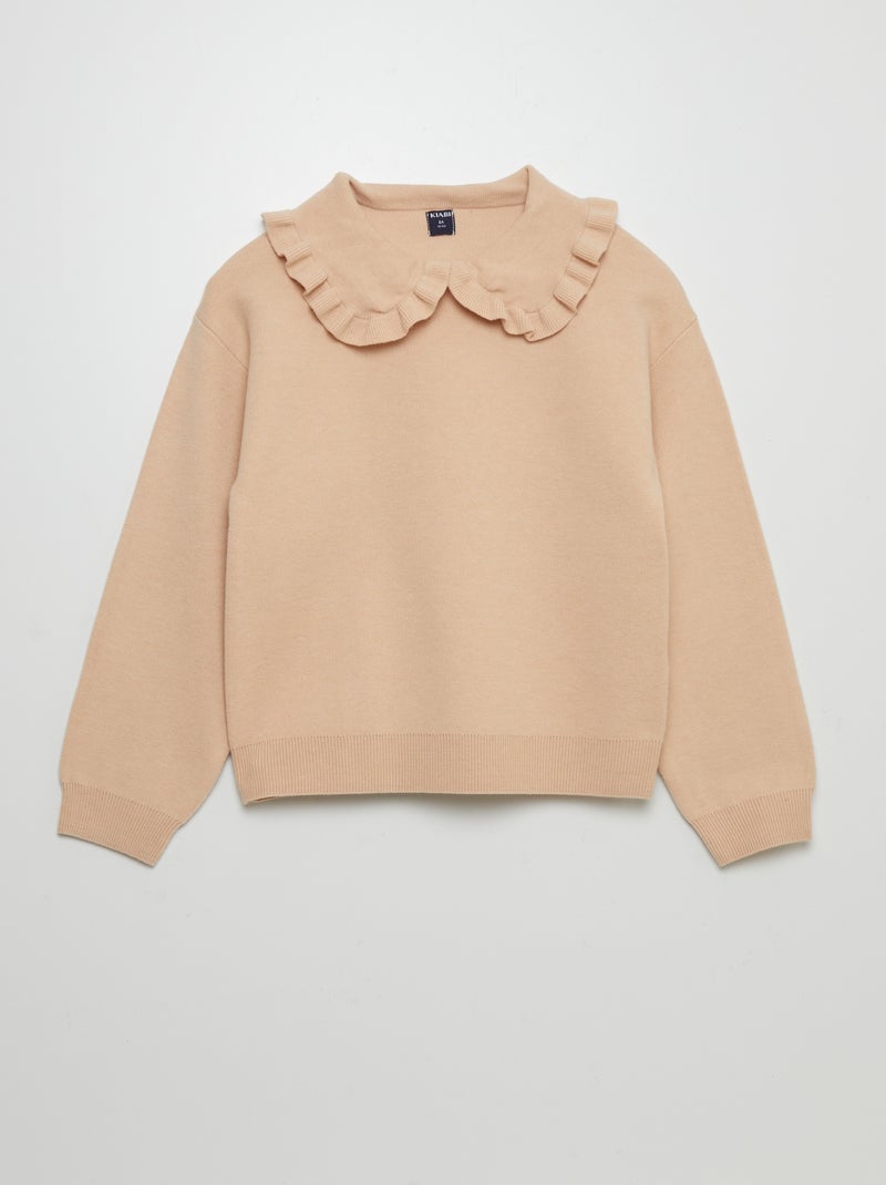 Pull uni à col claudine Beige - Kiabi