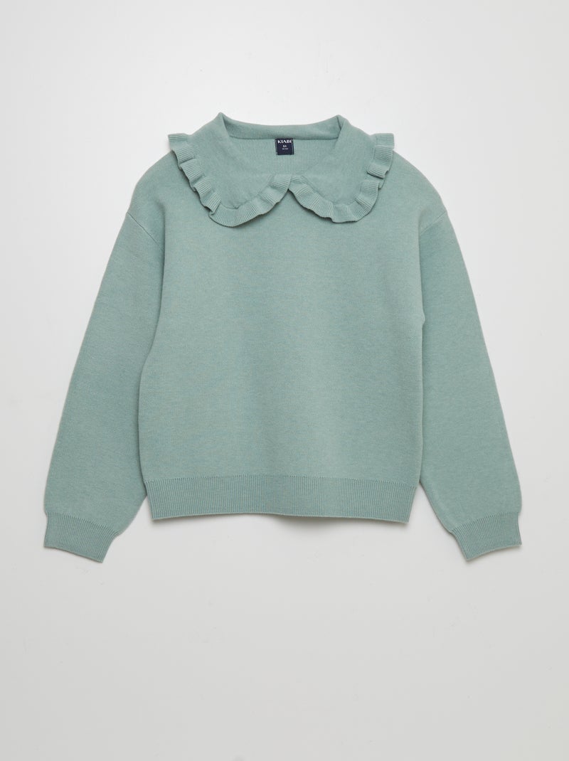 Pull uni à col claudine Vert - Kiabi