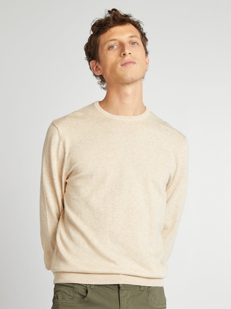 Pull uni à col rond Beige - Kiabi