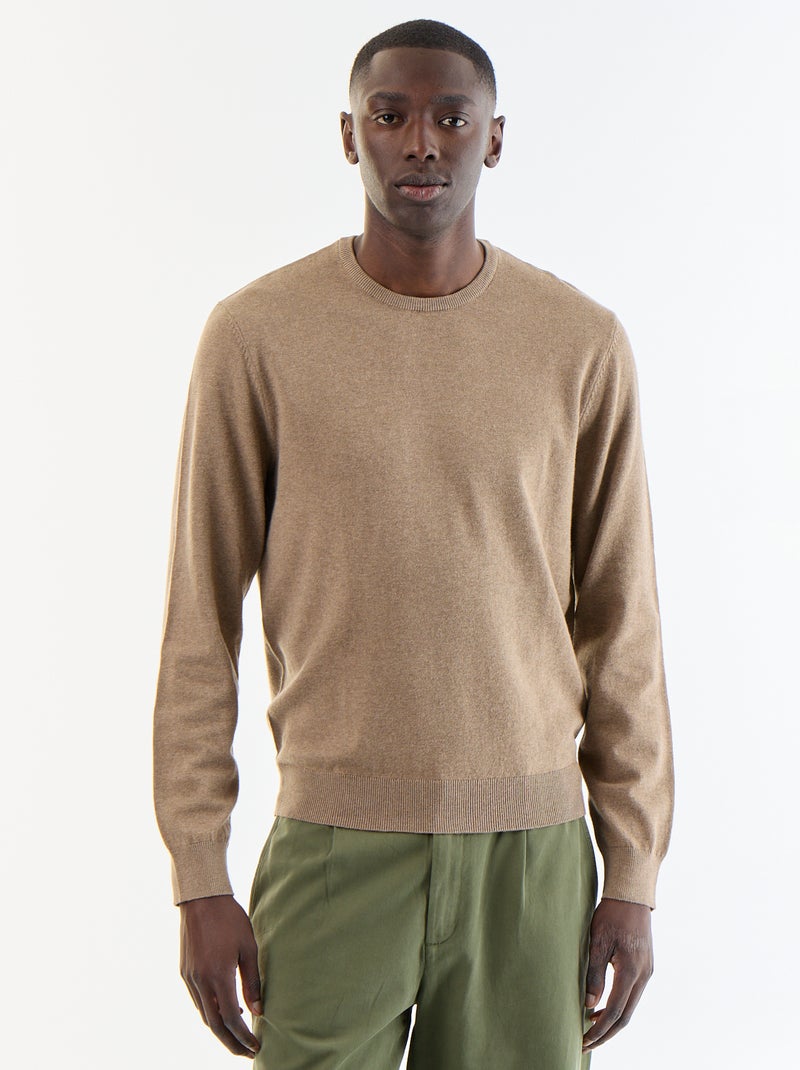 Pull uni à col rond Beige - Kiabi