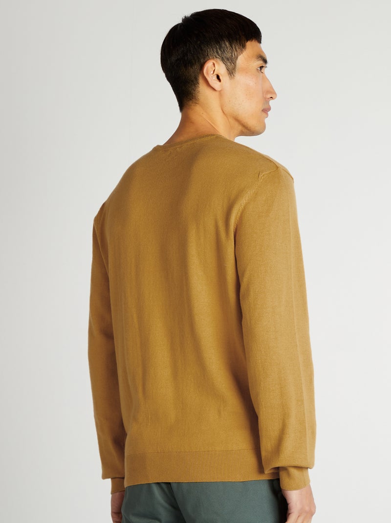 Pull uni à col rond Beige - Kiabi