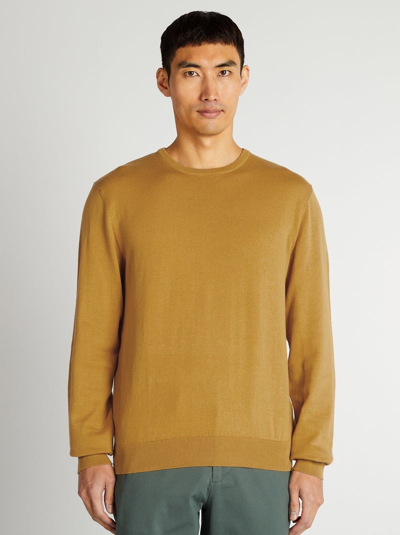 Pull uni à col rond Beige - Kiabi