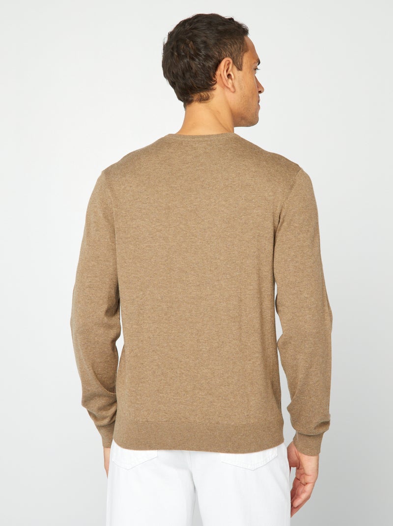 Pull uni à col rond Beige - Kiabi