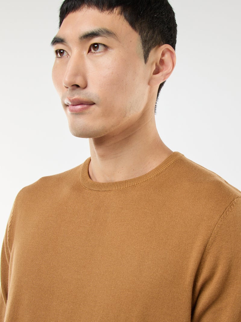 Pull uni à col rond Beige - Kiabi