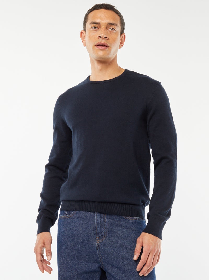 Pull uni à col rond Bleu marine - Kiabi