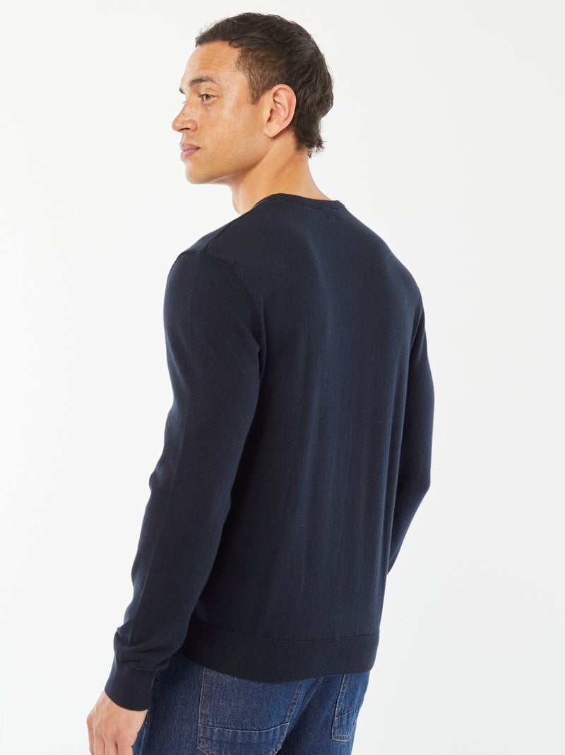 Pull uni à col rond Bleu marine - Kiabi