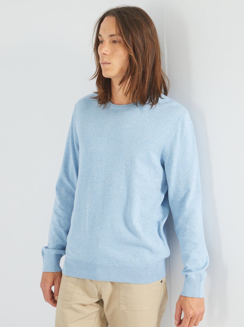 Pull uni à col rond Bleu - Kiabi