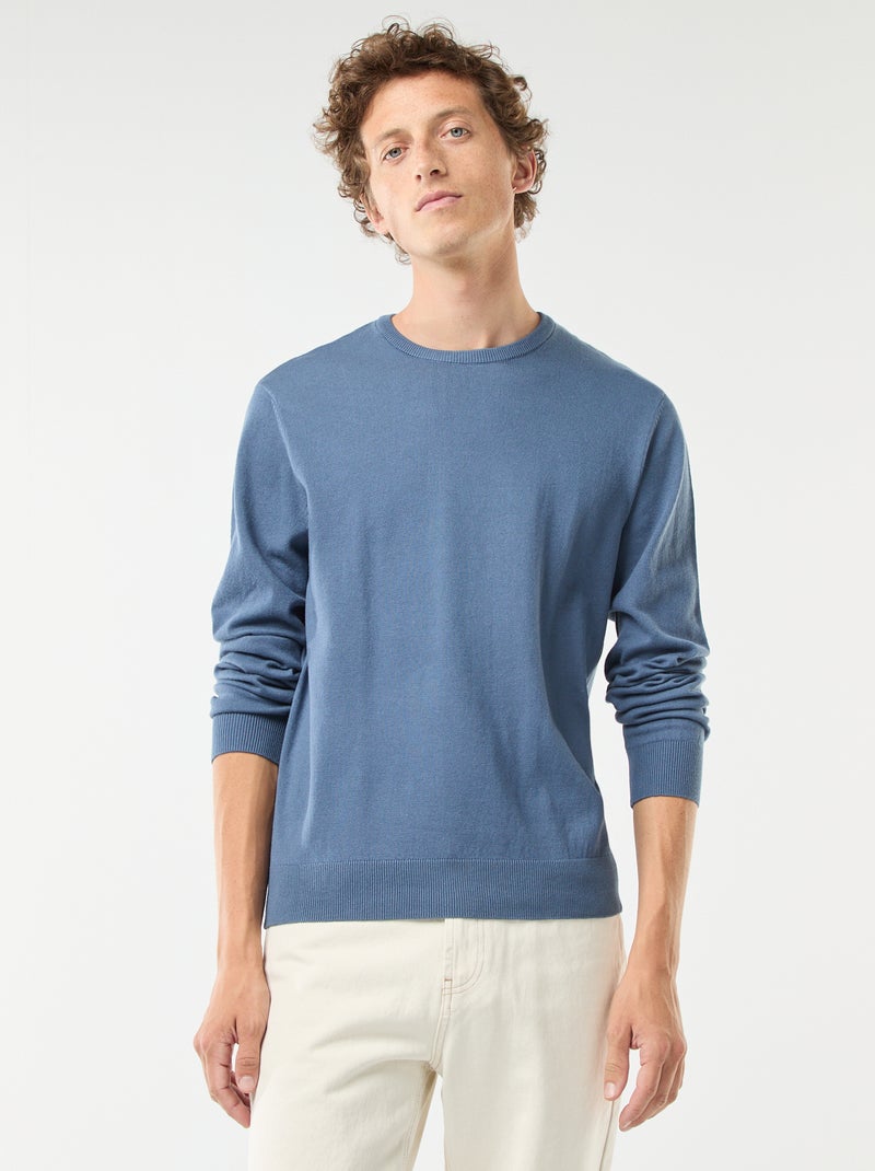 Pull uni à col rond Bleu - Kiabi