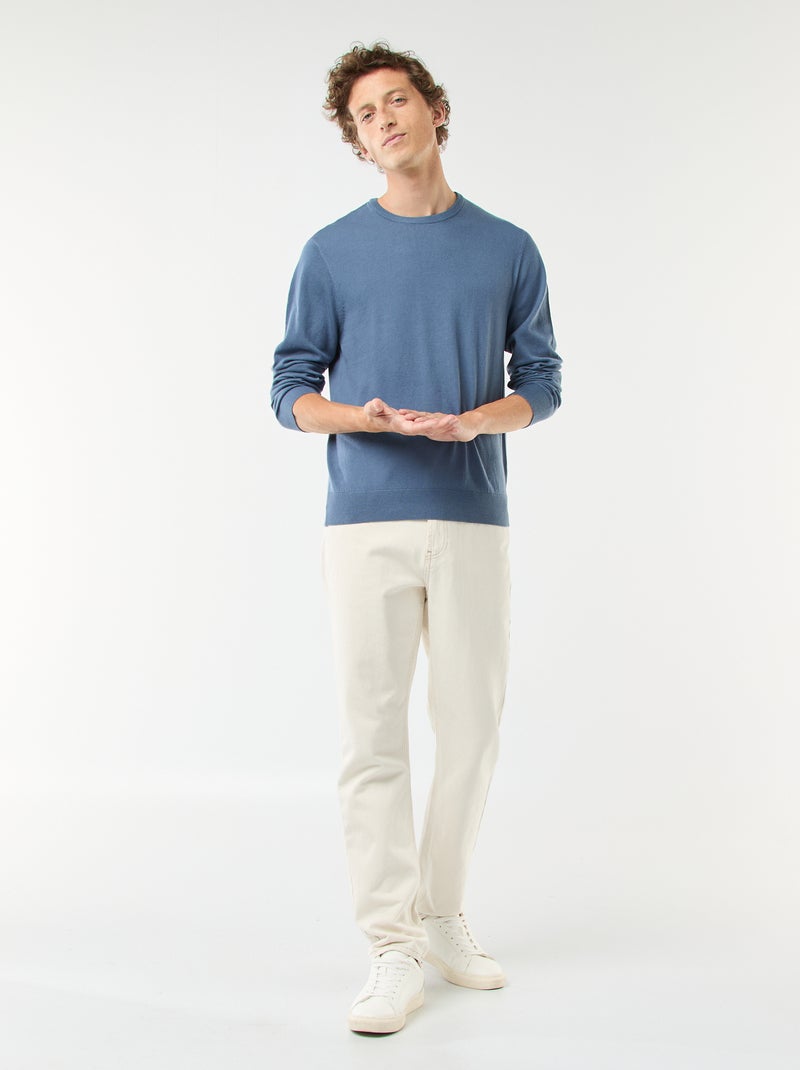 Pull uni à col rond Bleu - Kiabi