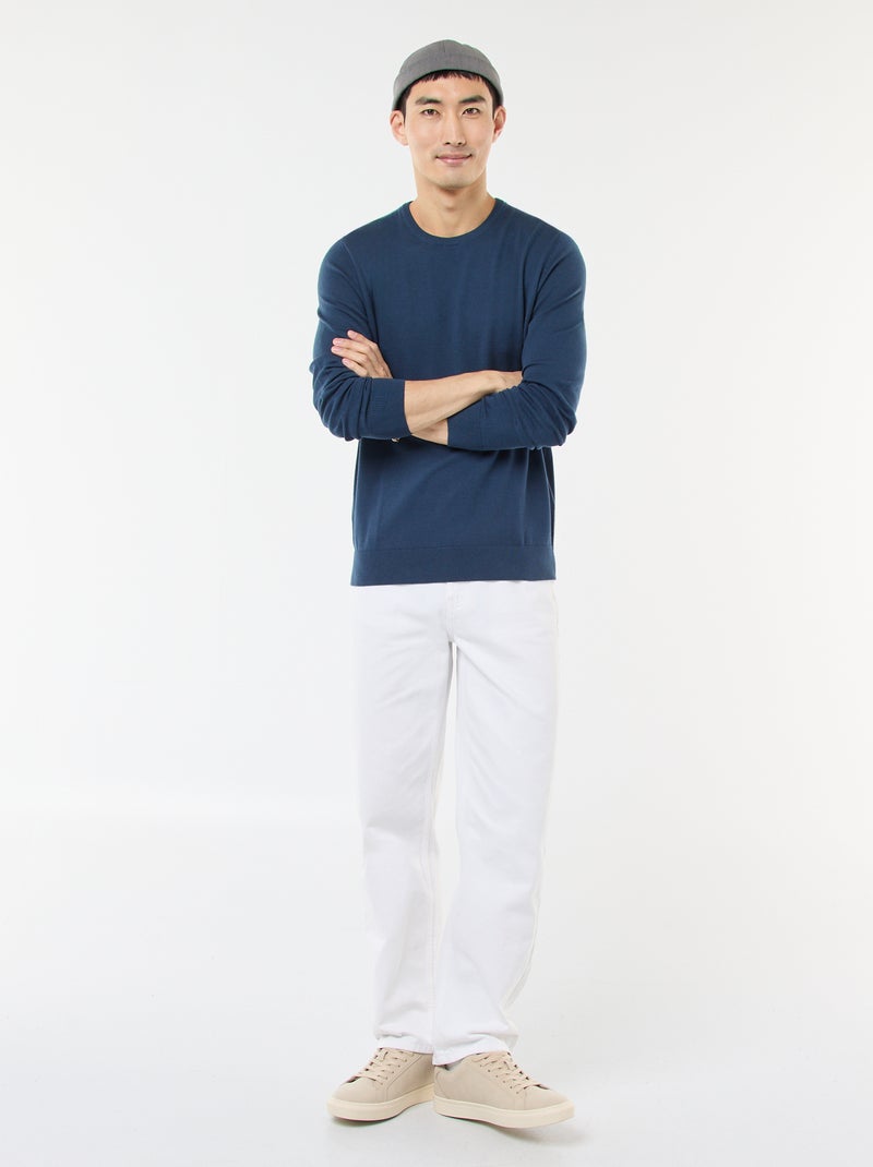 Pull uni à col rond Bleu - Kiabi