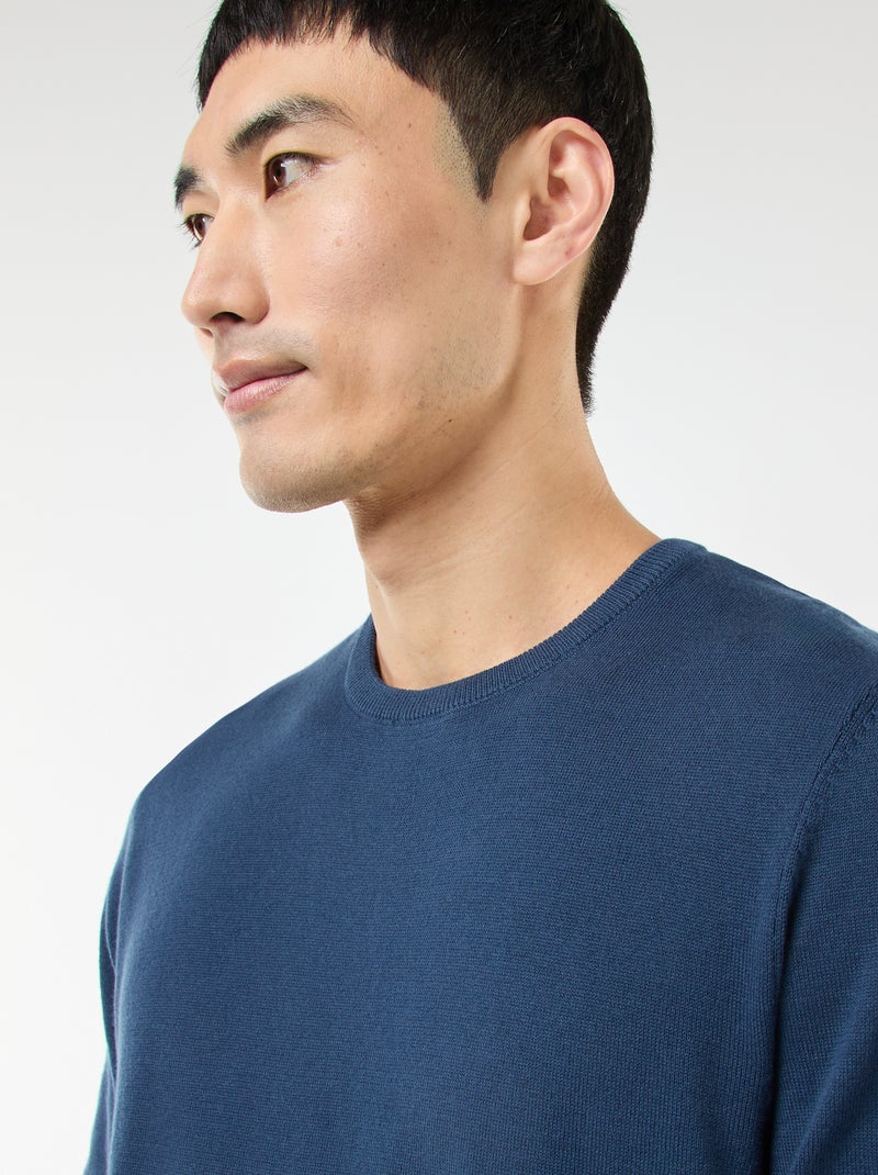 Pull uni à col rond Bleu - Kiabi