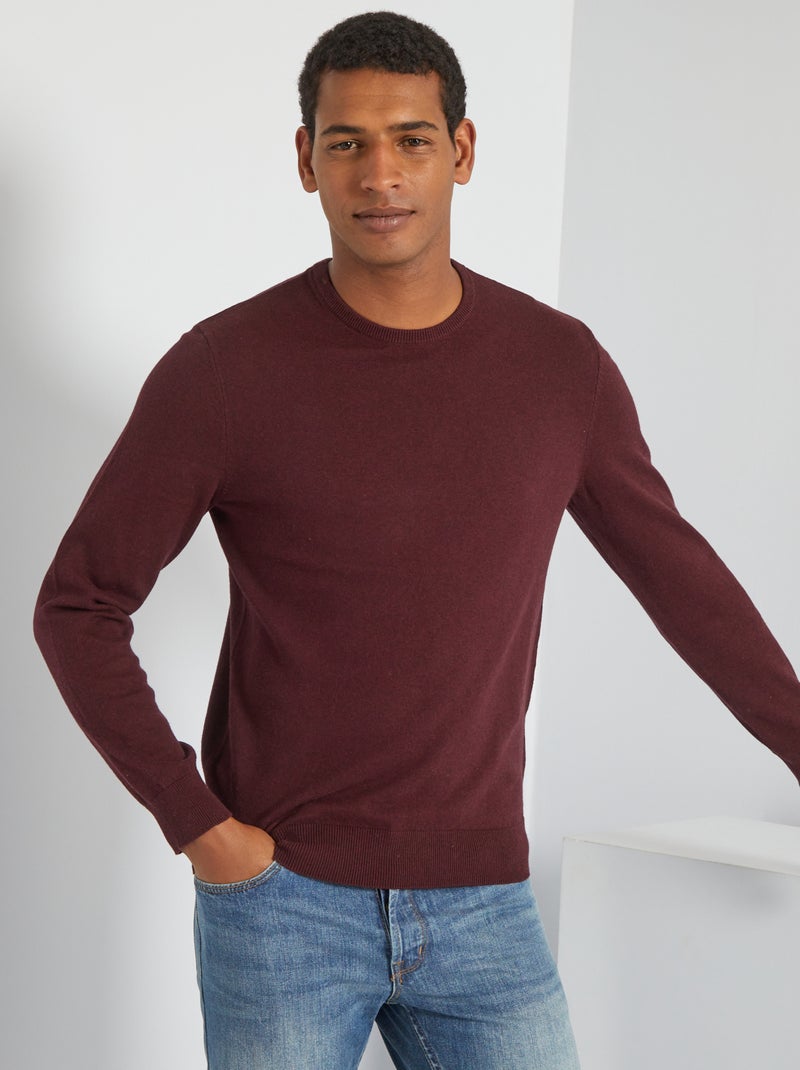 Pull uni à col rond Bordeaux - Kiabi