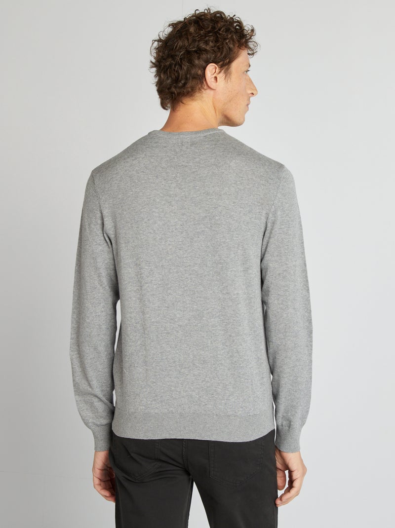 Pull uni à col rond Gris - Kiabi