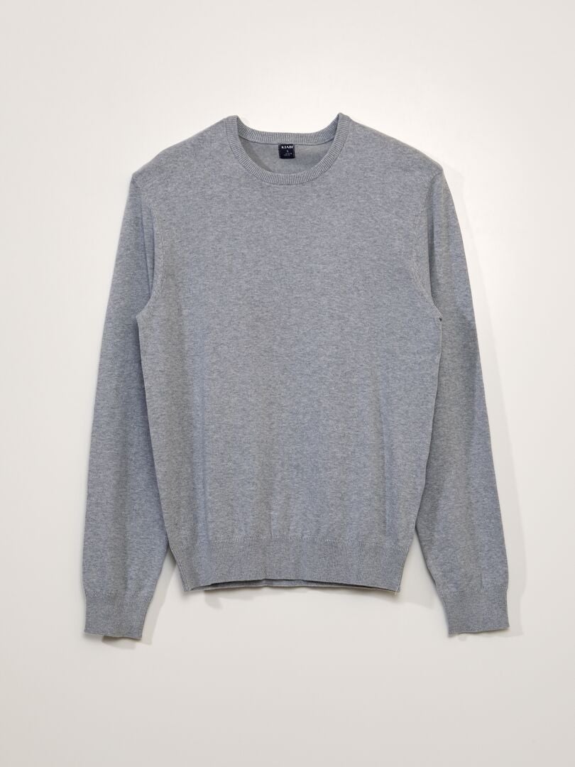 Pull Uni Col Rond Gris Kiabi