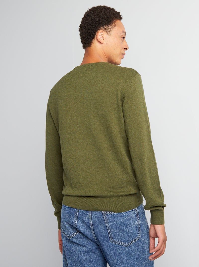 Pull uni à col rond - Kaki - 3.60€ - Kiabi