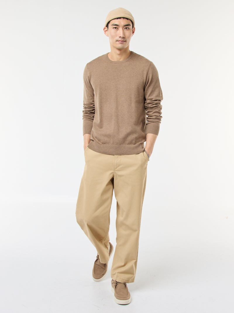 Pull uni à col rond Marron - Kiabi