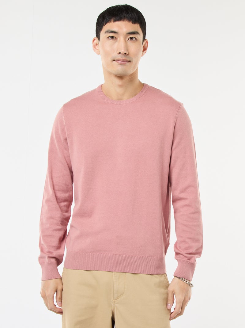 Pull uni à col rond Rose - Kiabi