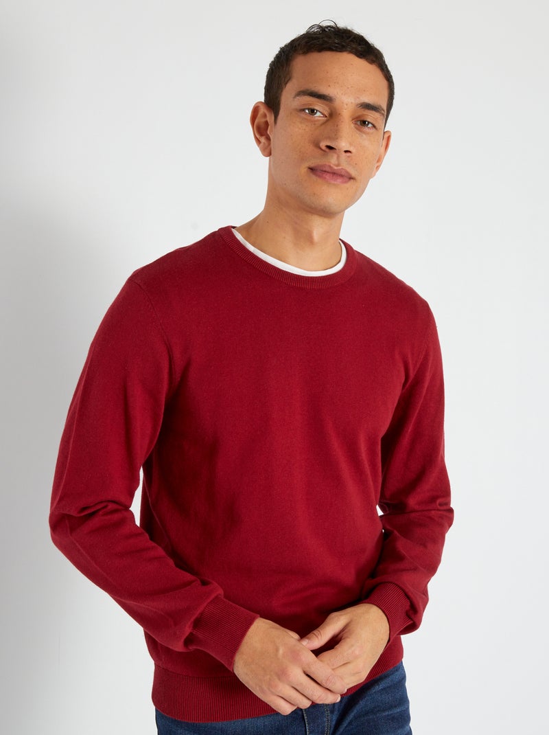 Pull uni à col rond Rouge - Kiabi