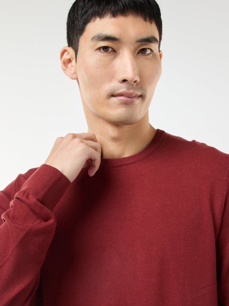 Pull uni à col rond Rouge - Kiabi