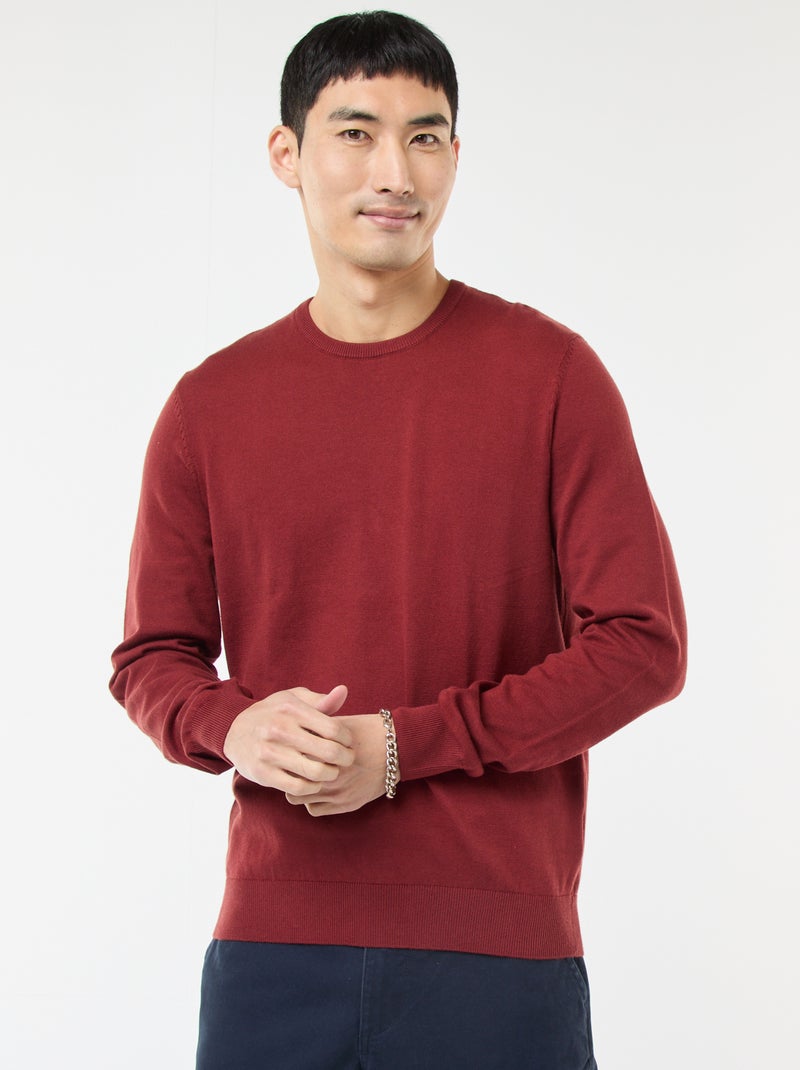 Pull uni à col rond Rouge - Kiabi