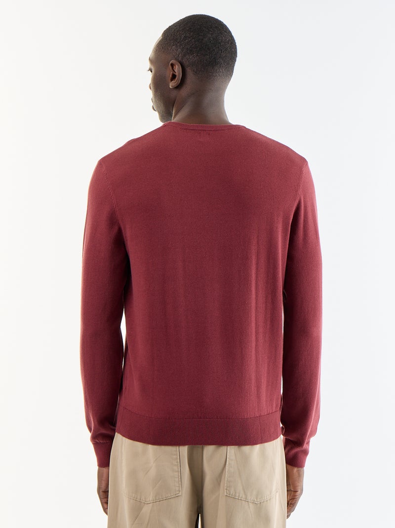 Pull uni à col rond Rouge - Kiabi
