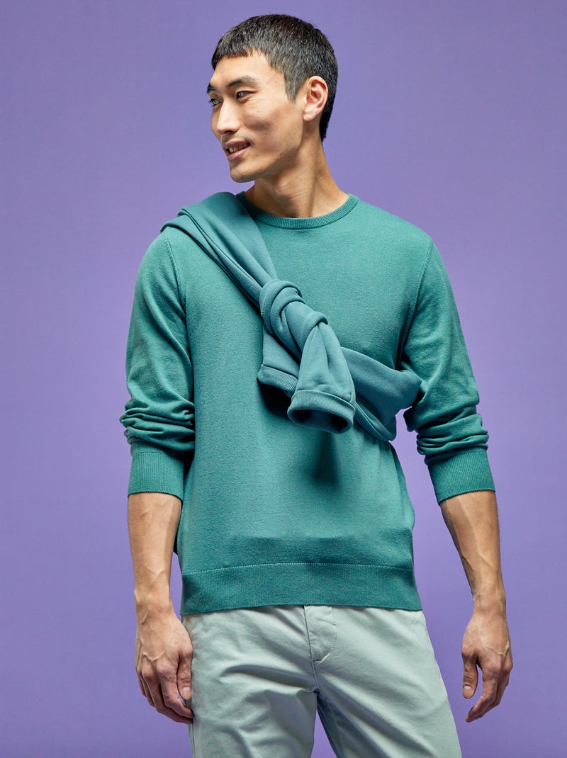 Pull uni à col rond Vert - Kiabi