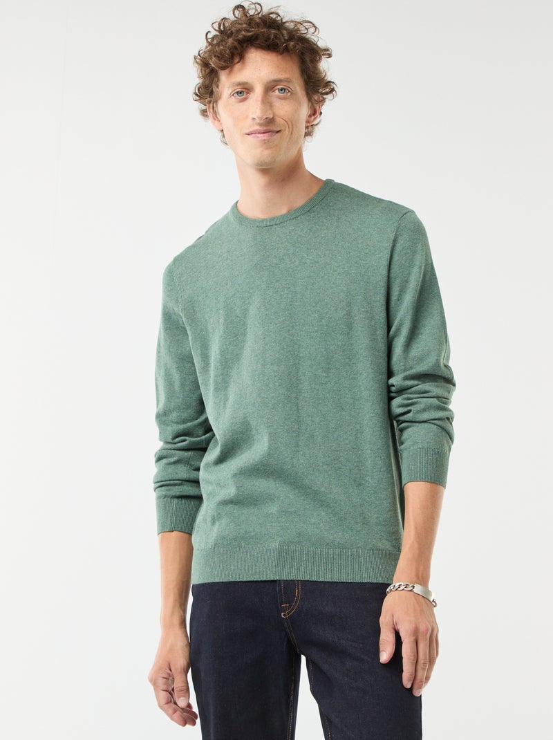 Pull uni à col rond Vert - Kiabi