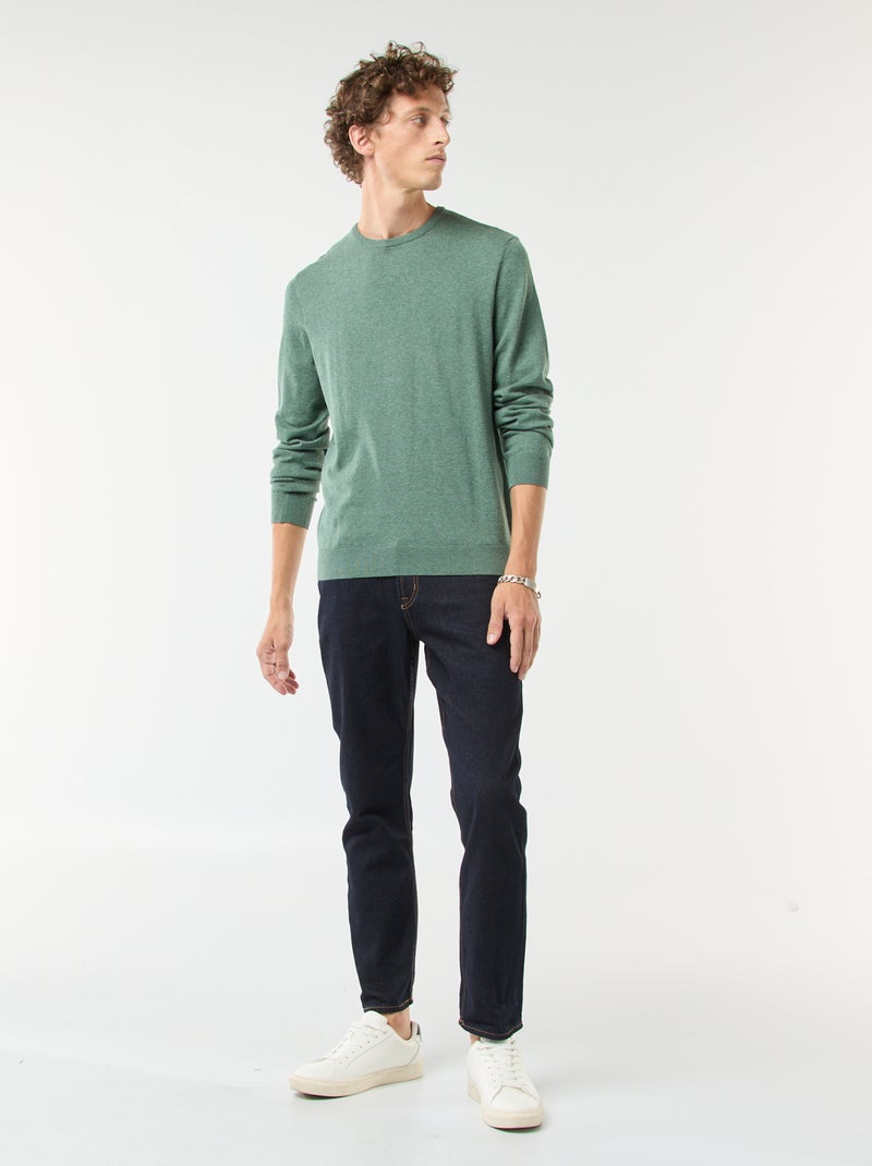 Pull uni à col rond Vert - Kiabi