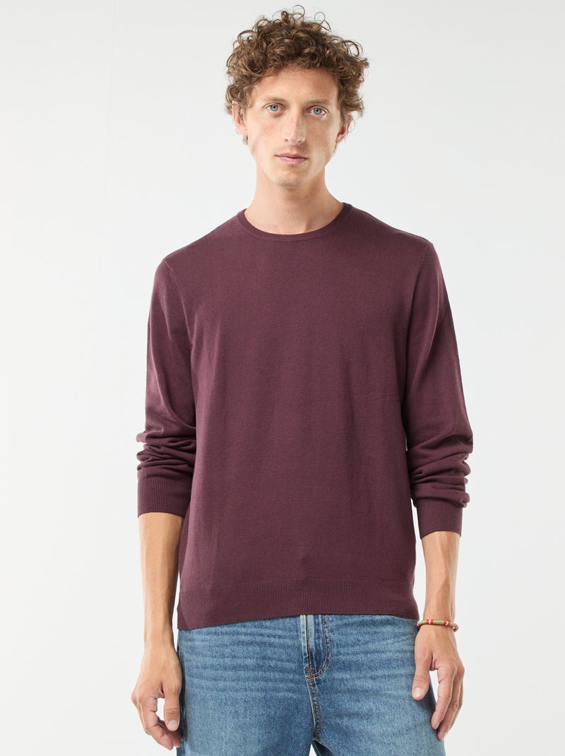 Pull uni à col rond Violet - Kiabi